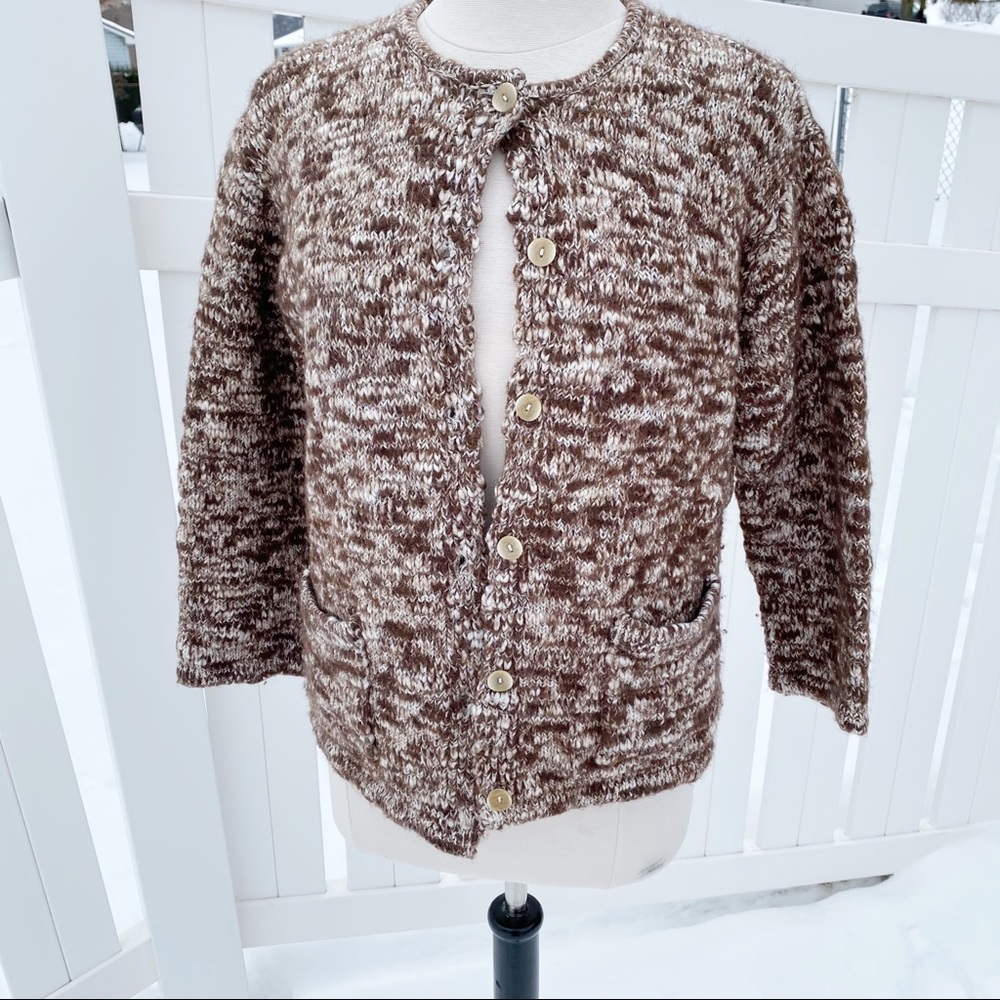 Emma James Brown Cream Chunky Button Cardigan